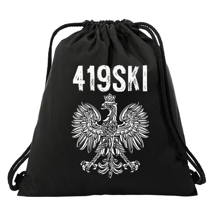 Toledo Ohio Polish American Eagle Flag Pride 419 Area Code Drawstring Bag