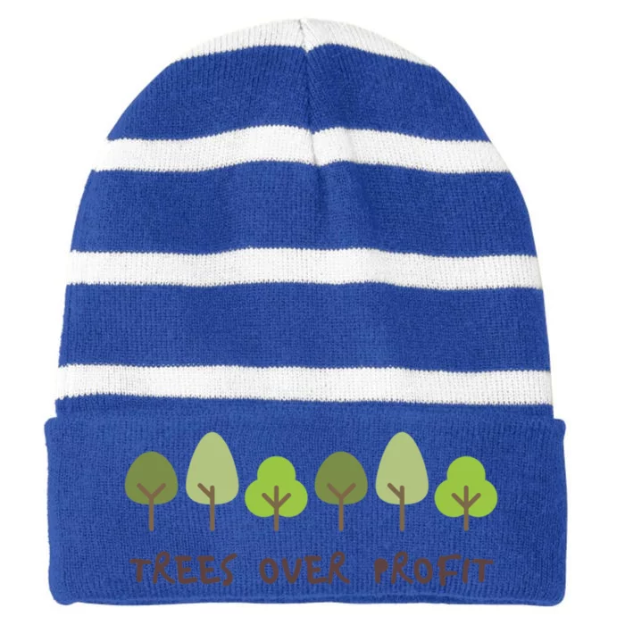 Trees Over Profit Planet Environtal Green Meaningful Gift Striped Beanie with Solid Band