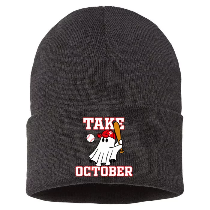 Take October Philadelphia Ghost Baseball Halloween Sustainable Knit Beanie