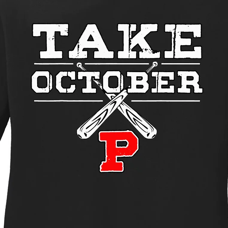 Take October Philadelphia Baseball Lovers Red October Red Ladies Long Sleeve Shirt