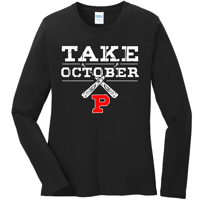 Take October Philadelphia Baseball Lovers Red October Red Ladies Long Sleeve Shirt