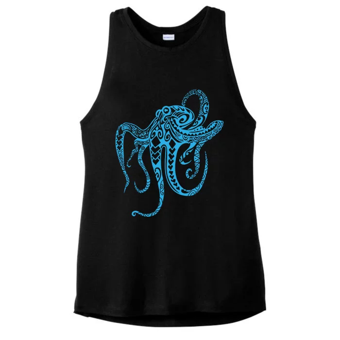 Tribal Octopus Polynesian Tribal Octopus Ladies Tri-Blend Wicking Tank