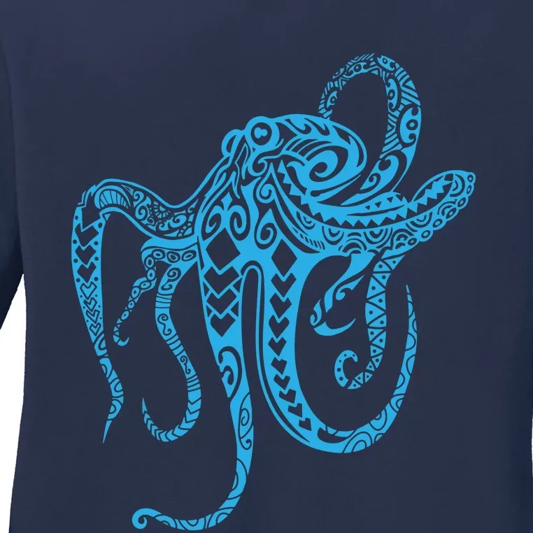 Tribal Octopus Polynesian Tribal Octopus Ladies Long Sleeve Shirt