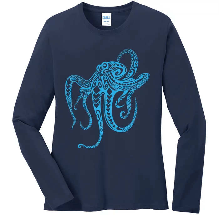 Tribal Octopus Polynesian Tribal Octopus Ladies Long Sleeve Shirt