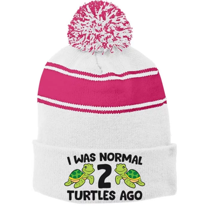 Turtle Owner Pet Turtle I Was Normal 2 Turtles Ago Stripe Pom Pom Beanie