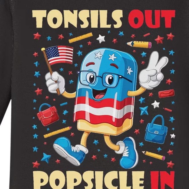 Tonsils Out Popsicles In Patriotic Usa Flag 4th Of July Baby Long Sleeve Bodysuit