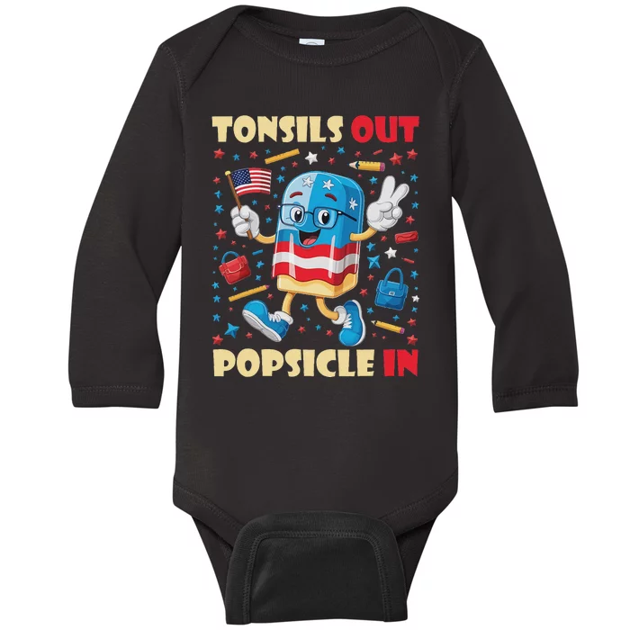 Tonsils Out Popsicles In Patriotic Usa Flag 4th Of July Baby Long Sleeve Bodysuit