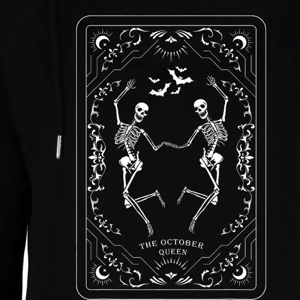 The October Queen Tarot Card Dancing Skeleton Fall Halloween Womens Funnel Neck Pullover Hood