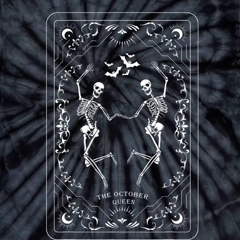 The October Queen Tarot Card Dancing Skeleton Fall Halloween Tie-Dye T-Shirt