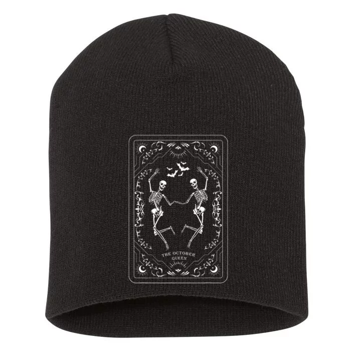 The October Queen Tarot Card Dancing Skeleton Fall Halloween Short Acrylic Beanie