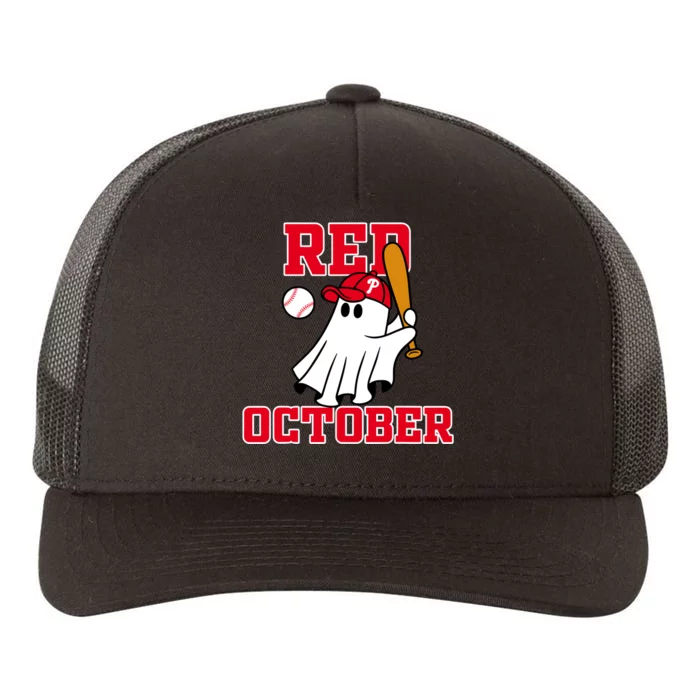 Take October Red October Philadelphia Ghost Baseball Halloween Yupoong Adult 5-Panel Trucker Hat