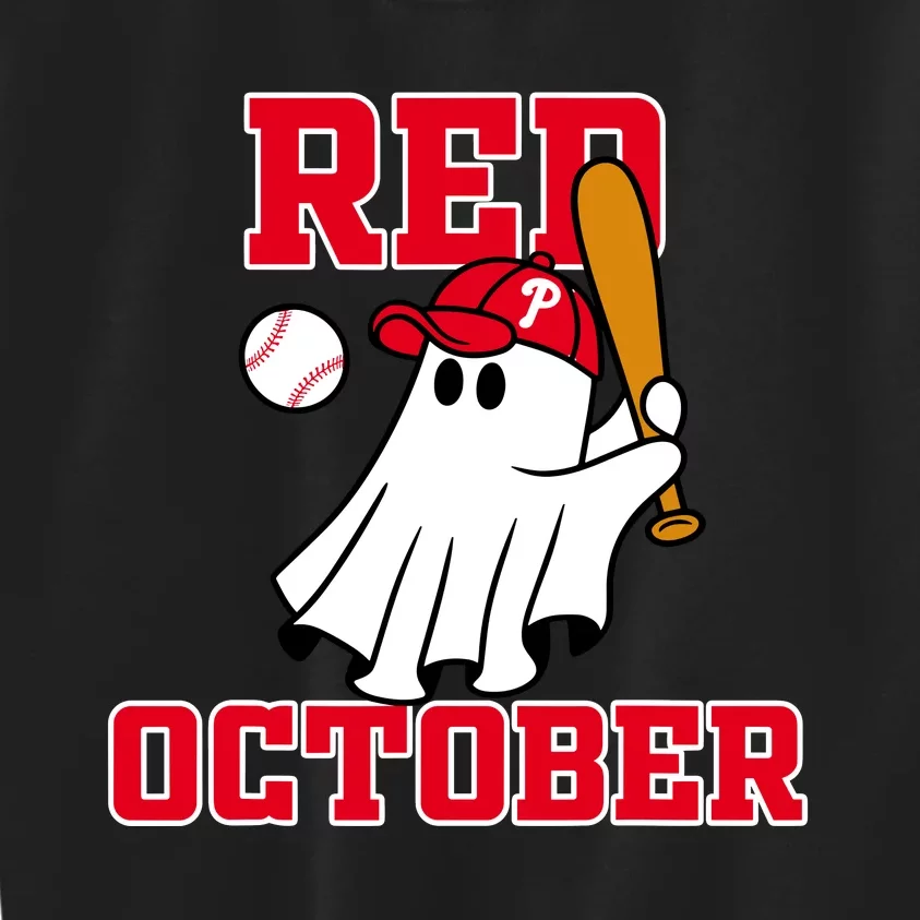 Take October Red October Philadelphia Ghost Baseball Halloween Kids Sweatshirt