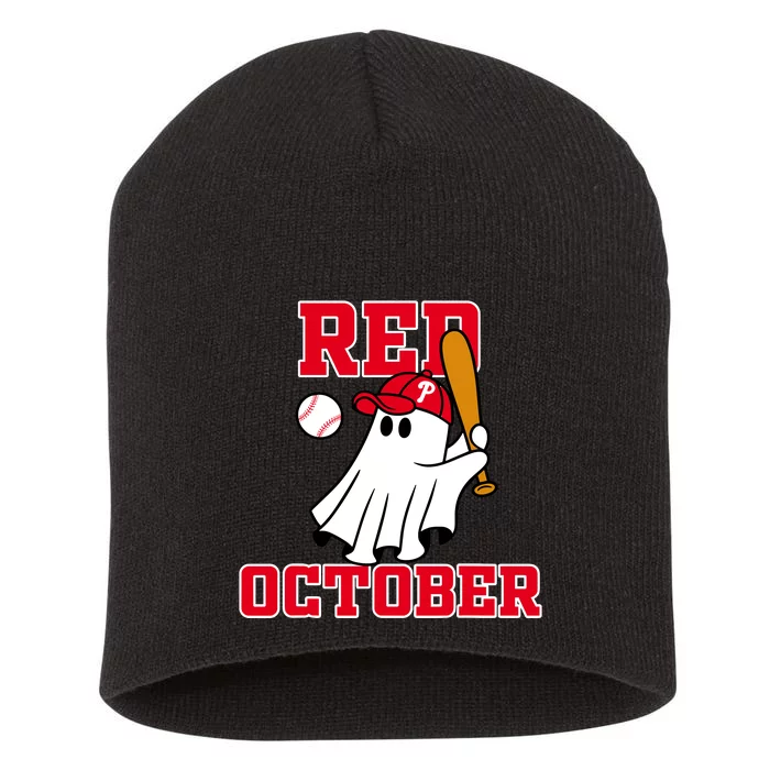 Take October Red October Philadelphia Ghost Baseball Halloween Short Acrylic Beanie