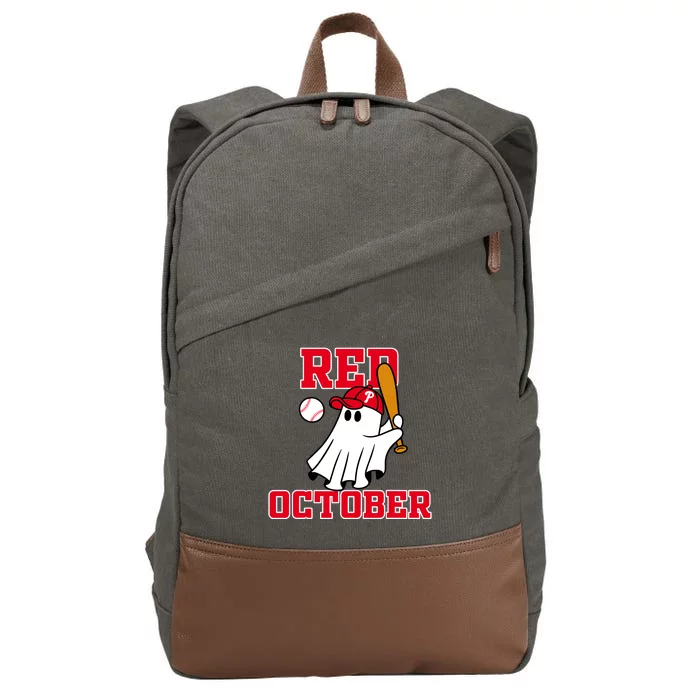 Take October Red October Philadelphia Ghost Baseball Halloween Cotton Canvas Backpack