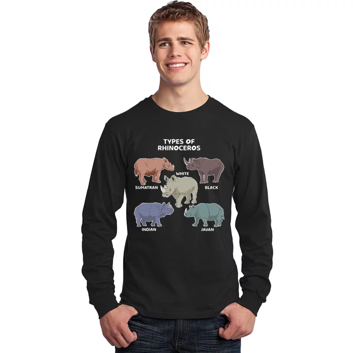 Types Of Rhinoceros Sumatran Javan Rhino Animal Art Long Sleeve Shirt