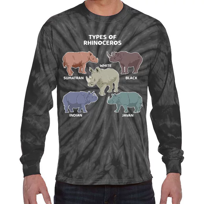 Types Of Rhinoceros Sumatran Javan Rhino Animal Art Tie-Dye Long Sleeve Shirt