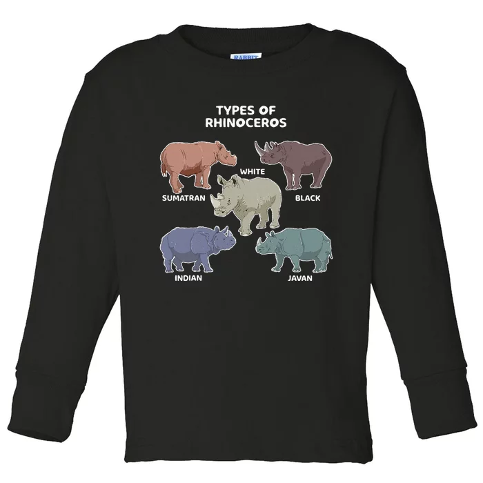 Types Of Rhinoceros Sumatran Javan Rhino Animal Art Toddler Long Sleeve Shirt