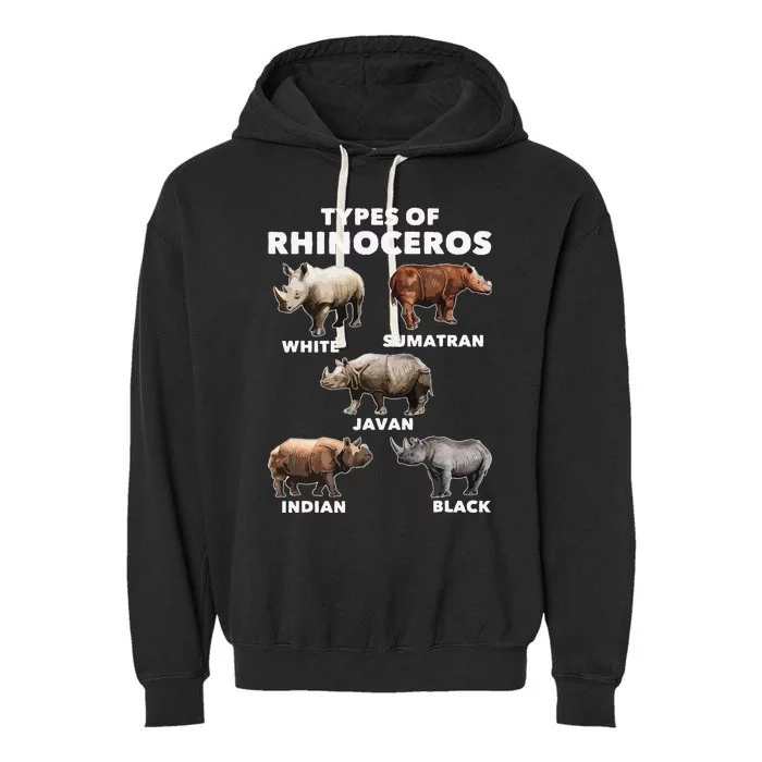 Types Of Rhinoceros Rhino Safari Lover Zookeeper Zoologist Garment-Dyed Fleece Hoodie