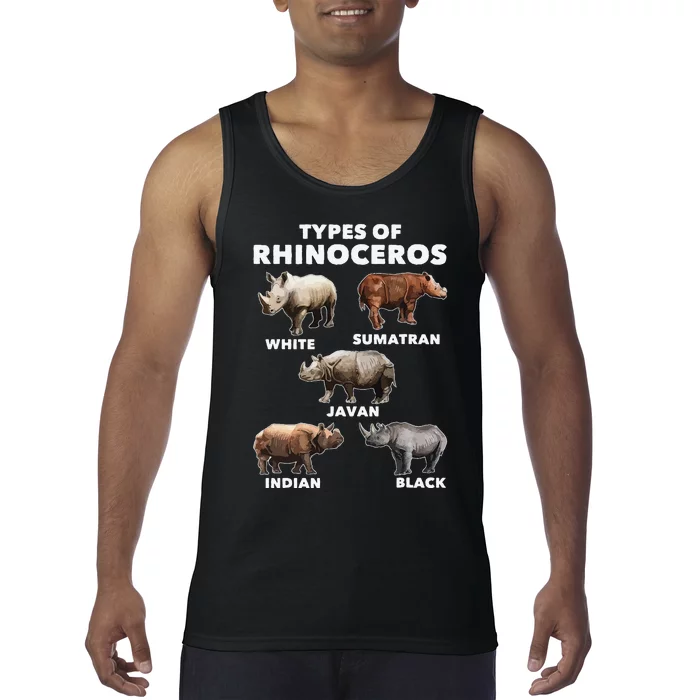 Types Of Rhinoceros Rhino Safari Lover Zookeeper Zoologist Tank Top