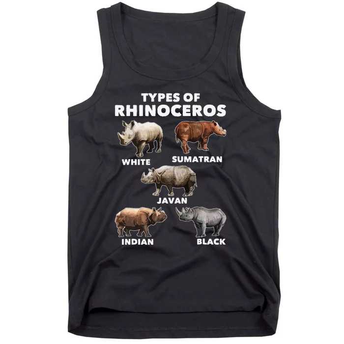 Types Of Rhinoceros Rhino Safari Lover Zookeeper Zoologist Tank Top