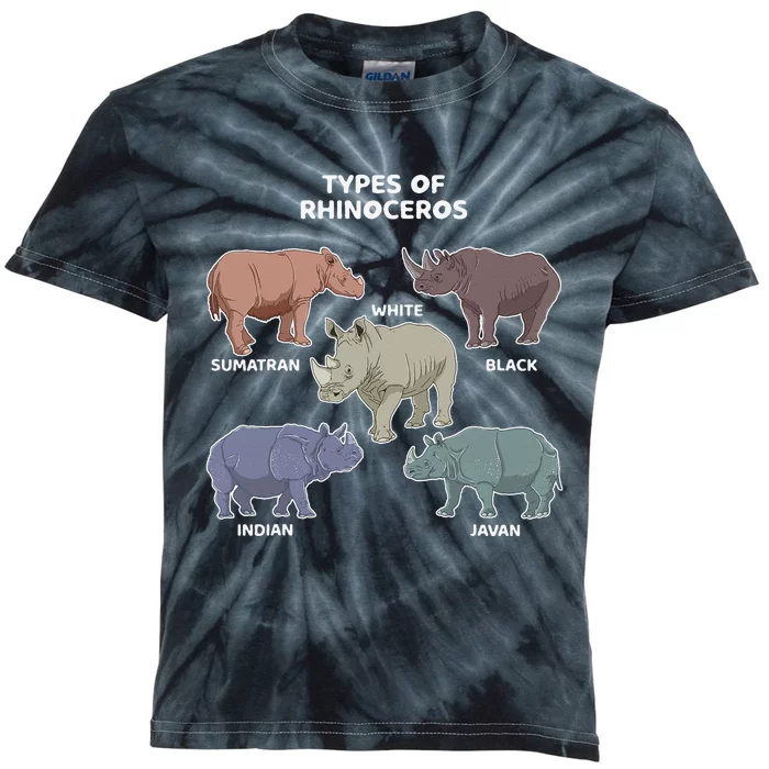 Types of Rhinoceros Sumatran Javan Rhino Animal Art Kids Tie-Dye T-Shirt