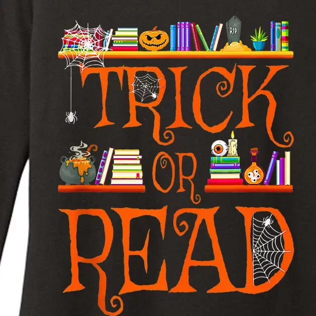 Trick or Read Library Pumpkin Halloween Librarian Book Lover Womens CVC Long Sleeve Shirt