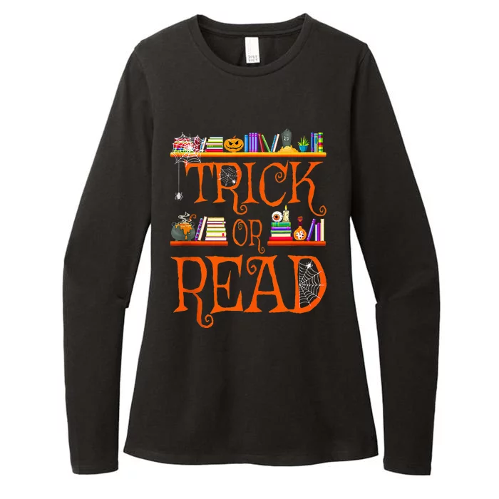 Trick or Read Library Pumpkin Halloween Librarian Book Lover Womens CVC Long Sleeve Shirt