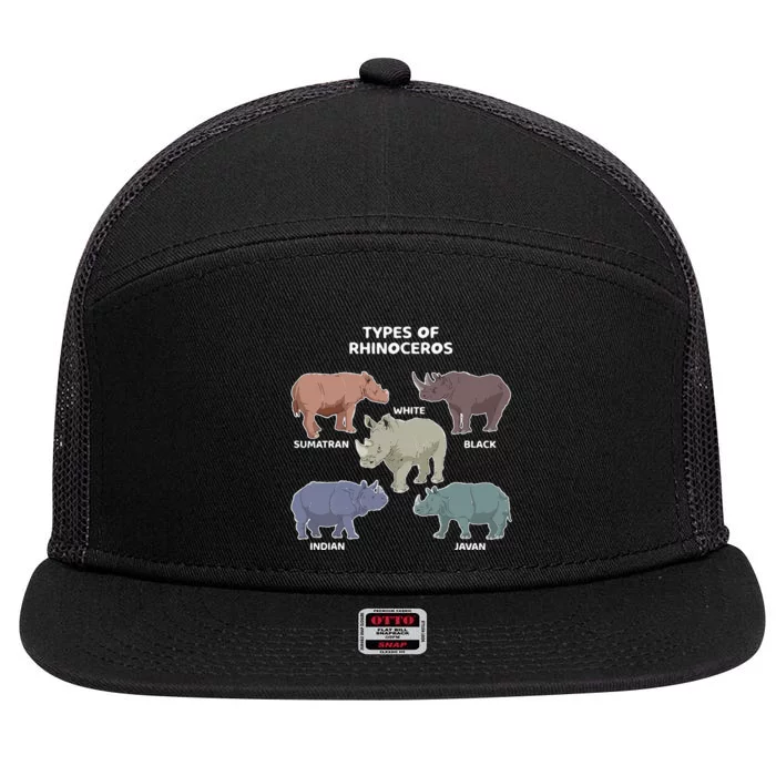 Types Of Rhinoceros Sumatran Javan Rhino Animal Art 7 Panel Mesh Trucker Snapback Hat