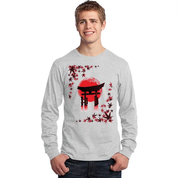 Torii Arch Sunset Maple Leaves Red Sun Tall Long Sleeve T-Shirt