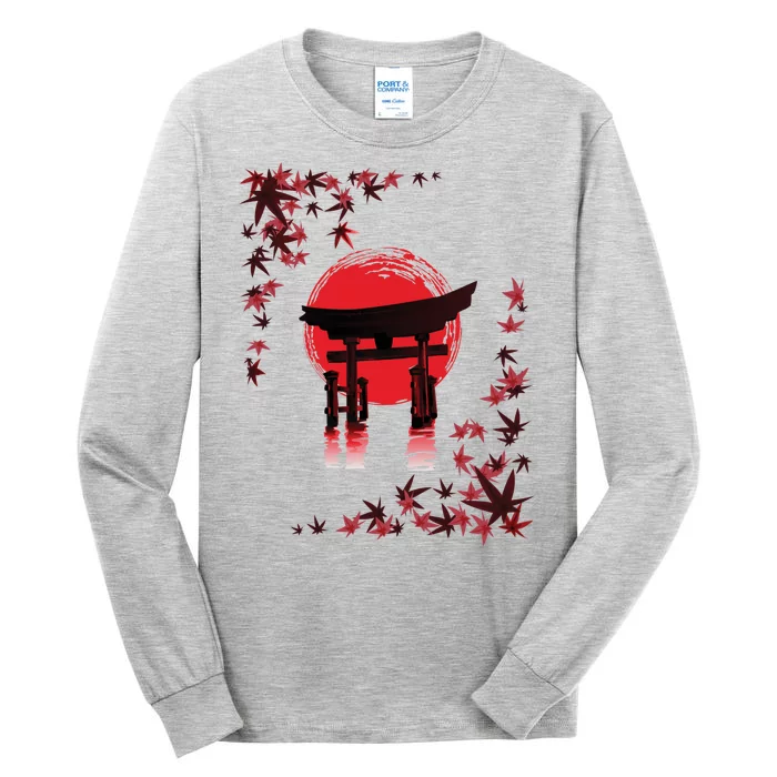 Torii Arch Sunset Maple Leaves Red Sun Tall Long Sleeve T-Shirt