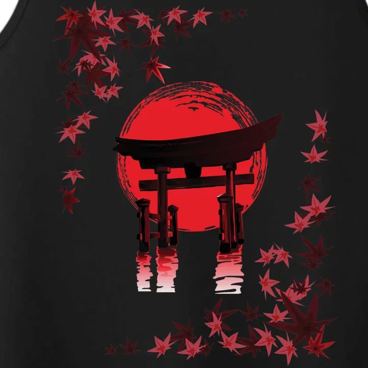 Torii Arch Sunset Maple Leaves Red Sun Performance Tank