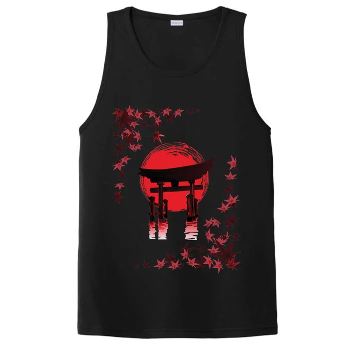 Torii Arch Sunset Maple Leaves Red Sun Performance Tank