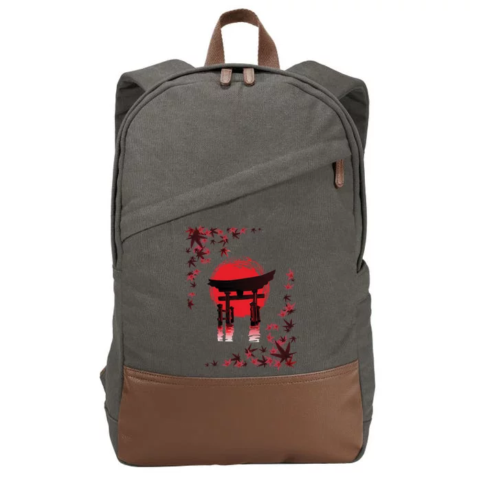 Torii Arch Sunset Maple Leaves Red Sun Cotton Canvas Backpack