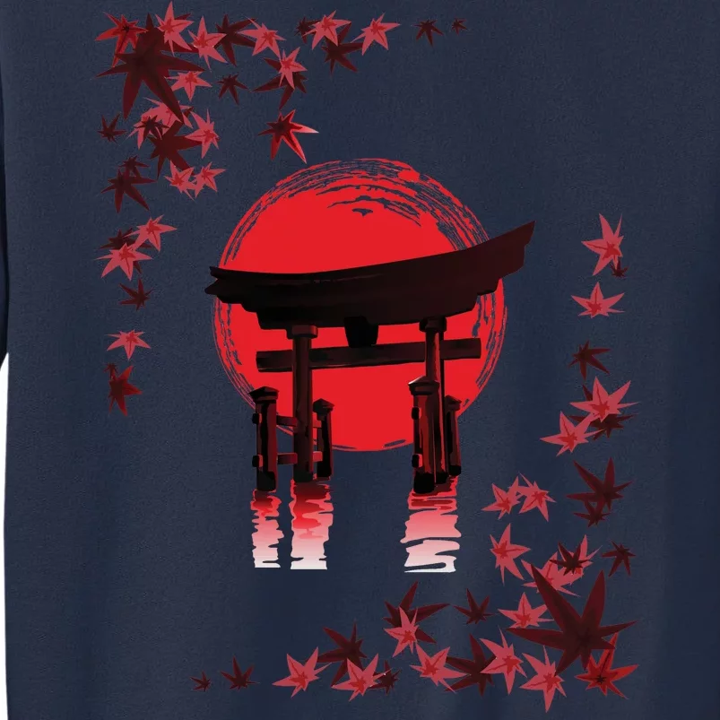 Torii Arch Sunset Maple Leaves Red Sun Sweatshirt