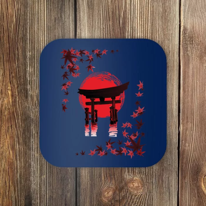 Torii Arch Sunset Maple Leaves Red Sun Coaster