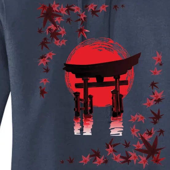 Torii Arch Sunset Maple Leaves Red Sun Women's Pullover Hoodie