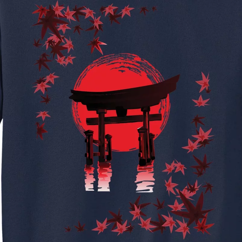 Torii Arch Sunset Maple Leaves Red Sun Tall Sweatshirt