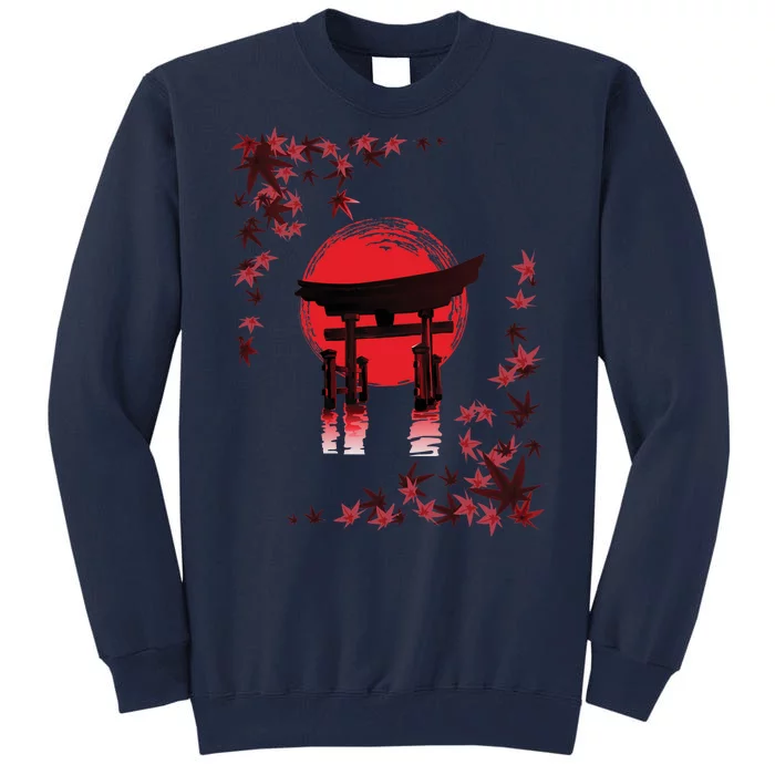 Torii Arch Sunset Maple Leaves Red Sun Tall Sweatshirt