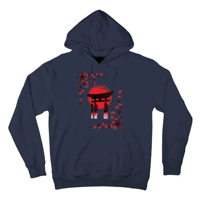 Torii Arch Sunset Maple Leaves Red Sun Tall Hoodie