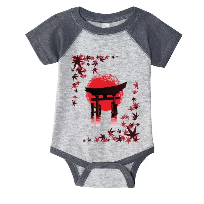 Torii Arch Sunset Maple Leaves Red Sun Infant Baby Jersey Bodysuit