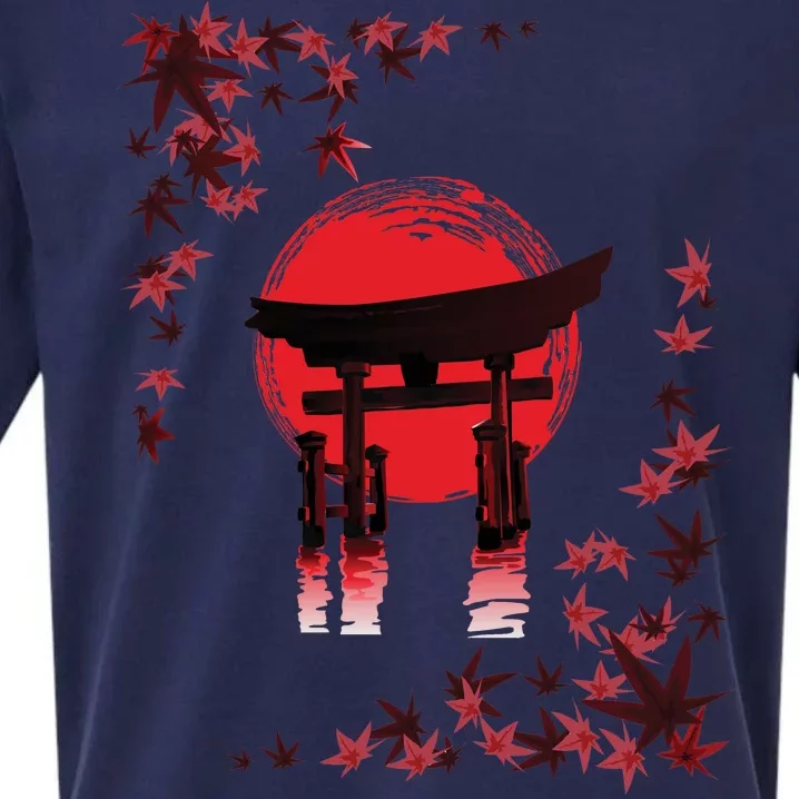 Torii Arch Sunset Maple Leaves Red Sun Sueded Cloud Jersey T-Shirt