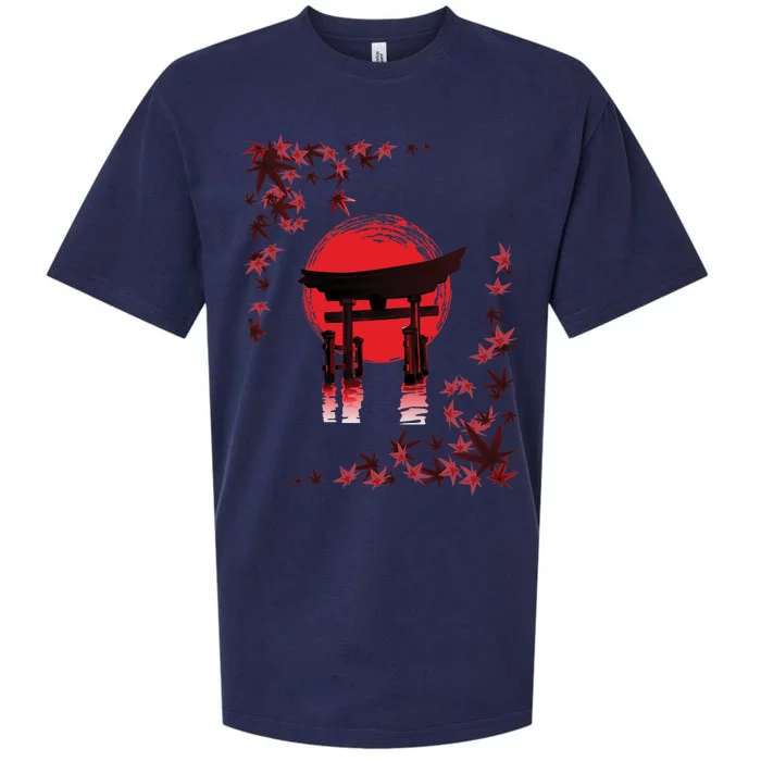 Torii Arch Sunset Maple Leaves Red Sun Sueded Cloud Jersey T-Shirt