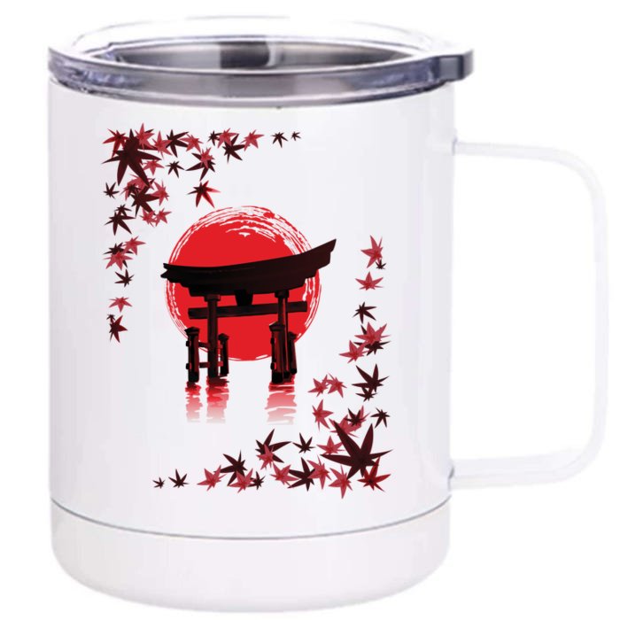 Torii Arch Sunset Maple Leaves Red Sun Front & Back 12oz Stainless Steel Tumbler Cup