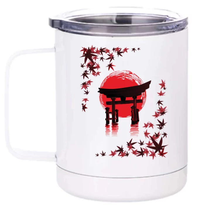 Torii Arch Sunset Maple Leaves Red Sun Front & Back 12oz Stainless Steel Tumbler Cup