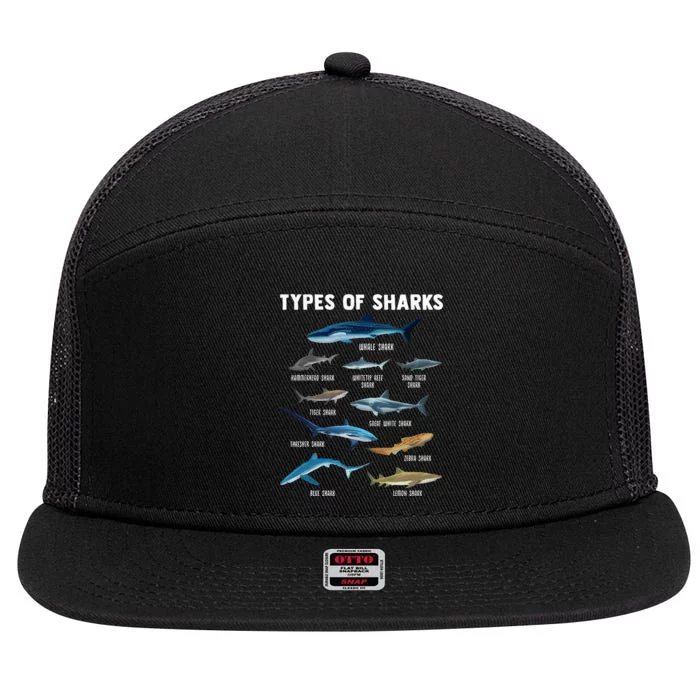 Types Of Sharks Shark 7 Panel Mesh Trucker Snapback Hat