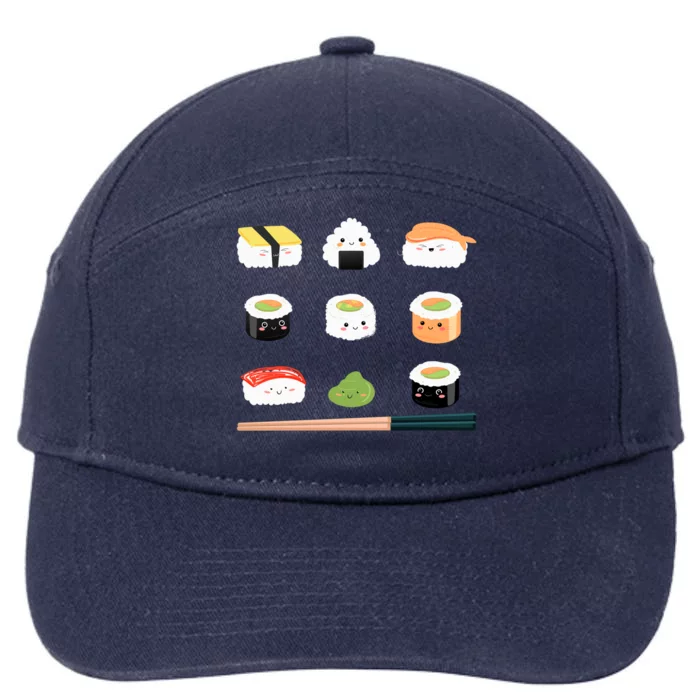 Types Of Sushi Funny Sushi Lovers Sushi Outfit Gift 7-Panel Snapback Hat