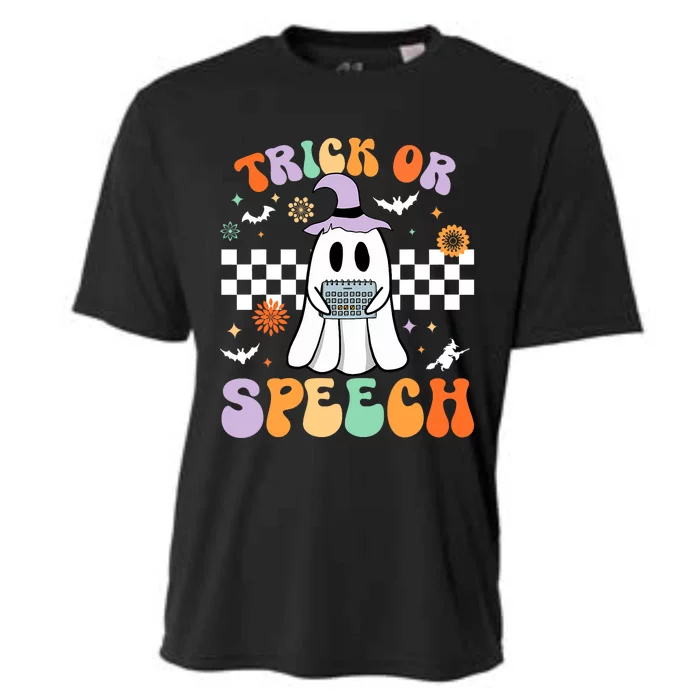 Trick Or Speech Retro Slp Halloween Speech Therapy Halloween Cooling Performance Crew T-Shirt