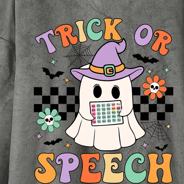 Trick Or Speech Retro Slp Halloween Speech Therapy Halloween Cute Ghost Hooded Wearable Blanket