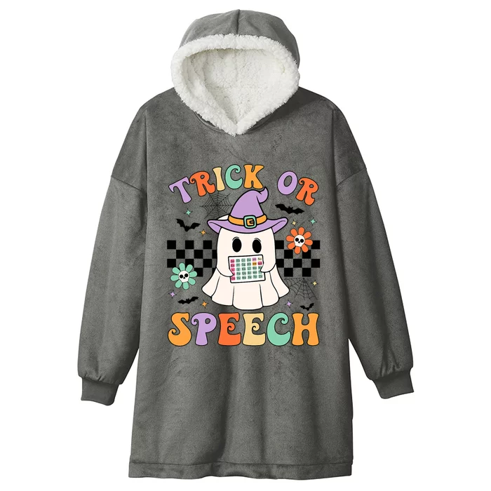 Trick Or Speech Retro Slp Halloween Speech Therapy Halloween Cute Ghost Hooded Wearable Blanket