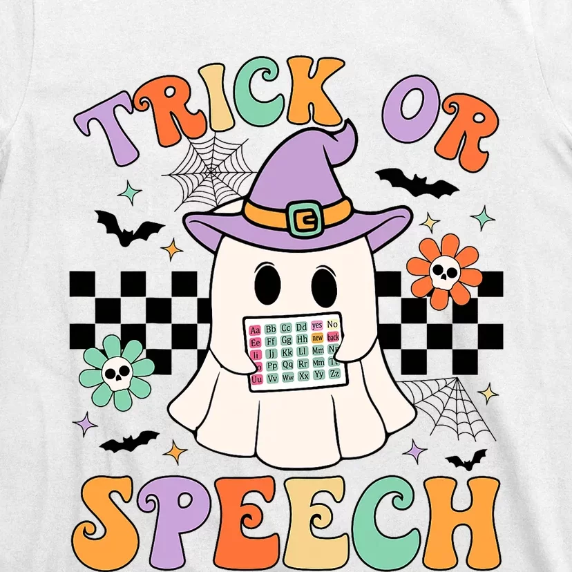 Trick Or Speech Retro Slp Halloween Speech Therapy Halloween Cute Ghost T-Shirt